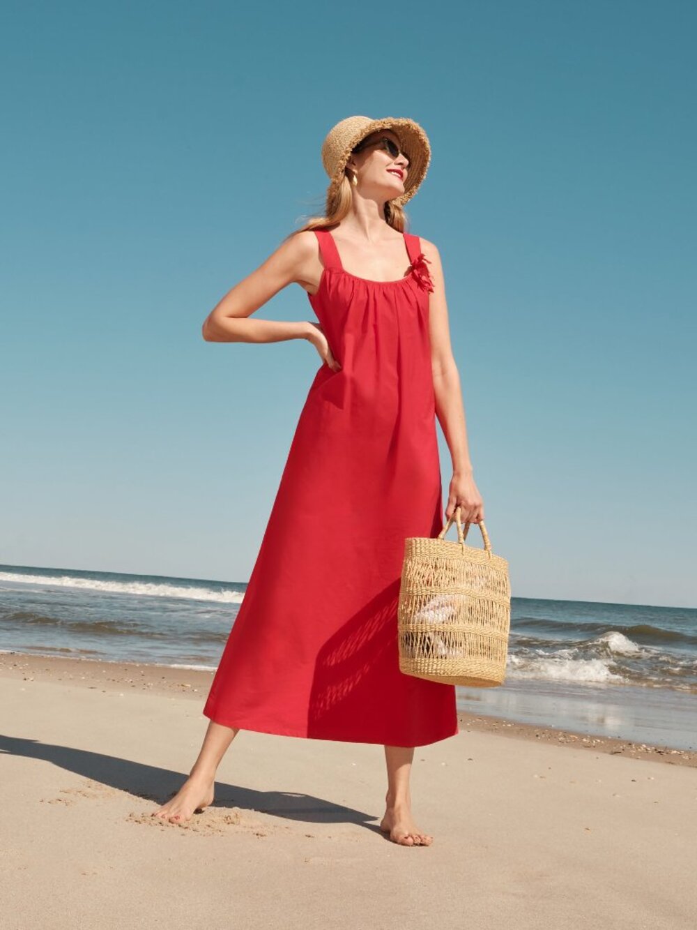 NWOT Frances Valentine Lynda Maxi Dress Red Cotton Poplin Size Medium